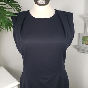 Giorgio Armani Navy Blue Pleated Bodice Sheath sz Medium